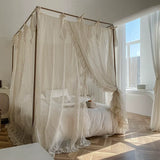 Princess Girls Bed Curtains Canopy Bed Square Court Mosquito Textile Encrypted Netting Mesh Net for King Bed with Bracket Pole