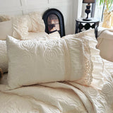Popxstar  Rose Embossing Quilted Duvet Cover Set Vintage Lace Ruffles Pure Cotton Bedding Set Bed Sheet/Bed Skirt/Fitted Sheet Pillowcases