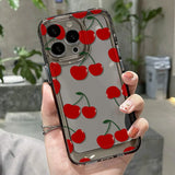 Popxstar INS Korean Red Cherry Phone Case For iPhone 15 Pro Case iPhone 11 13 12 14 Pro Max XR XS X 7 8 Plus SE Clear Shockproof Cover