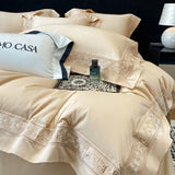 Popxstar  100% Egyptian Cotton White Luxury Embroidery Hotel Style Bedding Set Duvet Cover Set Flat/Fitted Bed Sheet Pillowcases 4Pcs