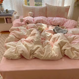 Popxstar  New small floral cloud wrinkle double yarn bed four-piece set princess lace quilt cover three-piece bed sheet set