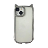 Cartoon Cute 3D Cat Ears Plating Silver Transparent Phone Cover For iPhone Air 15 14 13 12 16 17 Pro Max Case
