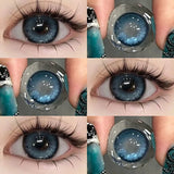 Popxstar 2PCS Colored Contact Lenses Prescription Myopia Degree -0.00 to -8.00 Green Lens Blue Beauty Pupil Makeup