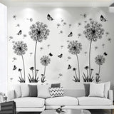 Popxstar Black Dandelion Wall Stickers Butterflies On The Wall Living Room Bedroom Glass Window Decoration Mural Art Home Decor Decals