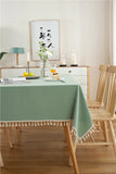 Popxstar Christmas Green Cotton Rectangle Tablecloth Tassel Washable Table Cover for Kitchen Dinning Picnic New Year Christmas Decoration
