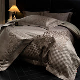 Popxstar  4Pcs European Luxury Brocade Silk Cotton Embroidery Bedding Set Soft Silky Duvet Cover Set With Quilted Bedspread Pillowcases