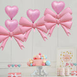 Popxstar  Pink Bow Birthday Decorations Pink Heart Star Foil Balloons Girls Women Bow Party Coquette Birthday Decors Baby Shower Supplies