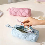 Multifunctional Large Capacity Pen Bag Soft Quilted Stationery Storage Bag Candy Color Portable Pencil Case School