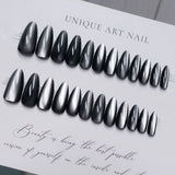 Popxstar  Glossy Cat Eyes Fake Nails Full Cover Almond Black Press on Nail Women Girls DIY Manicure Simple Wearable False Nails Tips 24Pcs