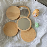 Popxstar 1Pc Pure Wood Makeup Mirror Portable Mirror Round Cosmetic Mirror Pocket Compact Mirror Travel Accessories Women Beauty Tool