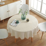 Popxstar Round Tablecloth Solid Color Tassel Cotton Linen Table Cover for Kitchen Dining Party Farmhouse Tabletop Decoration Accessories