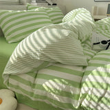 4 Pieces Striped Duvet Cover Set, 100% Washed Cotton Ins Style Bedding Set, Soft Skin Friendly Quilt Cover Bed Sheet Pillowcase