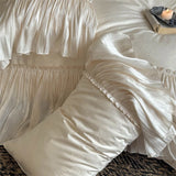 Popxstar  Vintage French Large Lace Ruffles Lyocell Cotton Rose Jacquard Luxury Bedding Set Duvet Cover Bed Skirt Pillowcases 4Pcs