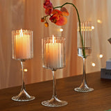 Popxstar Glass Hurricane Candle Holder Ribbed Glass Vase Crystal Wine Glass Decorative Candle Holders Wedding Centerpiece Home Decor