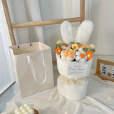 Popxstar  1PC Cotton Rope Artificial Roses Bouquet Handmade Rabbit Ear Knitted Plush Flower Bundle Valentine Mothers' Day Birthday Gifts