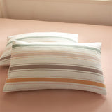 Popxstar  Striped Duvet Cover Set Queen 100% Washed Cotton Bedding Set, Luxury Soft Pink Vertical Ticking Stripes Comforter Cover, (3pcs)