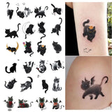 Popxstar Black Cat Flower Temporary Tattoos for Women Man Arm Cartoon Kitten Waterproof Tattoo Stickers Art Lasting Cute Fake Tattoo