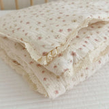 Popxstar Baby Camellia Rose Print Muslin Blanket Quilt for Summer Infant Floral Muslin Comforter Napping Cover for Baby Bedding Quilts