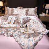 Natural Silk Bedlinens Bedding Set Nordic Flower Printed Duvet Cover Set Couple Double King Queen Size Soft Bed Sheet Pillowcase