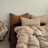 Plaid printing skin-friendly and comfortable double-layer yarn small fresh printing four-piece set, dormitory