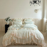 Popxstar  4Pcs French Princess Style Carved Velvet Warm Winter Bedding Set Double Layer Lace Duvet Cover Flat/Fitted Bed Sheet Pillowcases