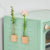 popxstar Originality Mini Magnetic Vase Cute Style Solid Wood Glass Test Tube Vase Flower Arrangement Fridge Magnet Decor Flower Vases