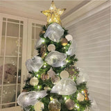 Popxstar Christmas Ribbon Tree Decoration Mesh Tulle Roll Fabric Pendant Merry Christmas Decor For Home 2024 Xmas Gifts DIY New Year