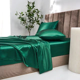 Popxstar Luxury Satin Fabric Queen Size Bed Sheets Set King High Quality Fitted Sheet Flat Sheet Pillowcase Solid Bed Set Bedsheet Sets