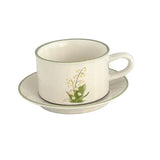 Popxstar  380ML Coffee Cups Saucer Set Retro Ceramic with Handle Lily of The Valley  Luxury Afternoon Tea Cup and Saucer Milk Mocha Cup