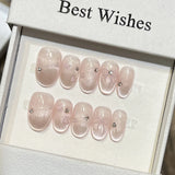 Popxstar  10Pcs Short Oval Shaped Fake Nails Nude Pink Handmade Press On Nails Elegant Bowknot Love Heart Designs for Sweet Girls Manicure