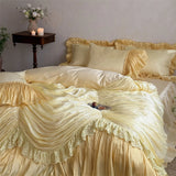 Popxstar  1000TC Egyptian Cotton Vintage French Palace Style Pleated Lace Ruffles Bedding Set Duvet Cover Bed Skirt Pillowcases 4Pcs