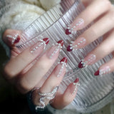 Popxstar  24Pcs Long Ballerina Fake Nails Sparkly Diamond Designs Press on Nails White Pearl Clear False Nails for Women Bride Wedding