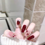 Popxstar 24Pcs/Box Gradient Long Ballet France Press on Nail Ink Chinese Style False Nails Rose Girls Full Cover Fake Nail Piece Finished