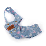 Small Dog Denim Overalls With Cute Heart Print Pet Clothes For Teddy Bichon Shih Tzu Lightweight Daily Wear
