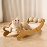 Wooden Cat Scratcher Lounge Bed with Sisal Balls Durable No Mess Scratching Pad 2-in-1 Cat Bed Sofa