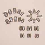 Popxstar  30Pcs Shiny Cat's Eyes False Nails Simple Short Square Press On Nails Bowknot Decor Full Cover Acrylic Stick-on Fake Nails