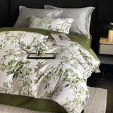 Popxstar  Vintage Green Botanical Flowers Duvet Cover Set 600TC Egyptian Cotton Luxury Soft Bedding Set Fitted Sheet Bed Sheet Pillowcases