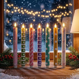 6pcs Macaron Glitter Electronic Candles Macaron Color Realistic Flame LED Candles Remote Control Christmas Straight Rod Candles