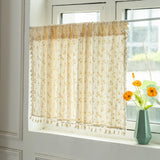 Popxstar Blackout Fabric Curtain for Bedroom Living Room Small Window Cotton Floral Tassel Short Curtains Farmhouse Vintage Cafe Decor