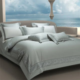 Popxstar  1400TC Egyptian Cotton Silky Luxury Wide Edge Embroidery Grey Bedding Set Duvet Cover Bed Sheet/Fitted Sheet Pillowcases 4Pcs
