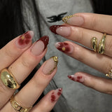 Popxstar 24pcs White Flower Fake Nail Tips Ins Yellow Pink Blush False Nails Wearable Full Cover European Almond Shaped Press on Nails