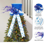 Elegant Glitter Christmas Tree Topper Bow – 9.84in Sparkly Accent with Decorative Spruce Branches – Holiday Xmas Decoration for Trees & Snowman, Easy to Store