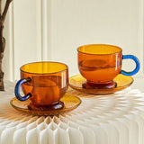 Popxstar Set of 2 Cups and Saucers Glass Mug Coffee Tea Water Bottle Cup Set Mugs Drinkware Heat-resistant Glass
