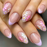 Popxstar  24pcs Colorful Flower Design Press on False Nails Sets Simple Gradient Design Nails Tips Datachable Mid-length Almond Fake Nail