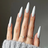 popxstar White Acrylic Long Stiletto False Nails Tips Solid Color Wearable Press on Nails Full Cover Fake Nails for Women Girls 24Pcs