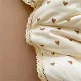 Popxstar INS Girls Cherry Soft Bedding Set Washed Cotton Bed Sheet Queen King Size Duvet Set Flower Comforter Set Pillowcase Bed Linens