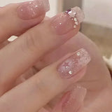 Popxstar 24Pcs Three-dimensional Love Heart False Nails with French Design Long Coffin Wearable Fake Nails Rhinestone Press on Nails Tips