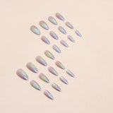 Popxstar 24pcs Summer Colorful Aurora Round Head Fake Nails Press On Almond Nail Art Wearing False Nails With Designs Acrylic Nail Kits