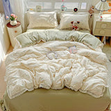 Popxstar  INS Princess Bedding Set 이불세트 2025 New Soft Wrinkled Double-layer Bed Flat Sheet Twin Queen Size Duvet Set Pillowcase Bed Linens