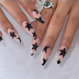 popxstar 24pcs/set Almond Pink False Nail Blue Stars Design Fake Fingernails Wearable Artificial Acrylic Full Cover Press On Nail Tips